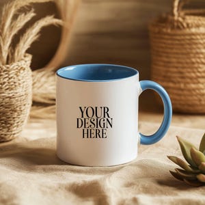 Blue Accent Mug Mockup: 11oz Ceramic Coffee Cup (JPG Digital Download)