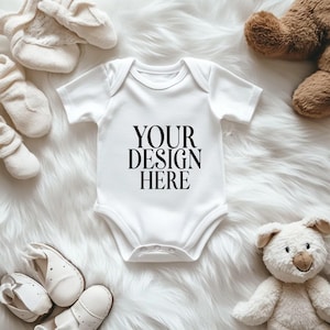 Baby Bodysuit Mockup Boho White Baby Onesie Mockup Infant Baby Short Sleeve Mockup Baby White Romper Boho Mockup Instant Download