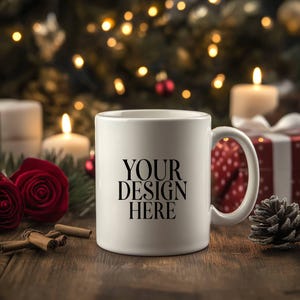 Christmas Mug Mockup: 11oz White Ceramic Coffee Cup (JPEG Digital Download)