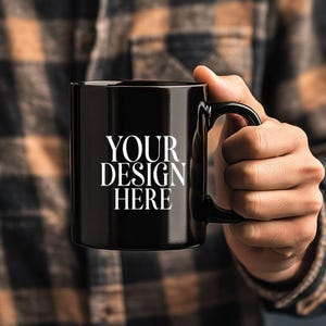 Black Mug Mockup, 11oz Black Mug Mockup, Man Holding Black Coffee Cup, Father Day Dad Mug Photo Mock Up Digital Download