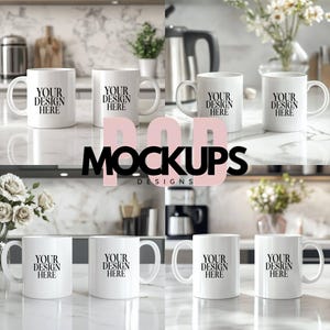 4 Boho Duo 11oz Ceramic White Mug Mockups, Two White Coffee Mug Mockup, Coffee Cup Mock Up Photo Template, Instant Digital Download