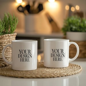 Boho Duo 11oz Ceramic White Mug Mockups, Two White Coffee Mug Mockup, Coffee Cup Mock Up Photo Template, Instant Digital Download