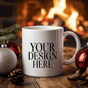 Christmas Mug Mockup: 11oz White Ceramic Coffee Cup (Digital Download)