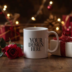Christmas Mug Mockup: 11oz White Ceramic Coffee Cup (JPEG Digital Download)