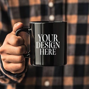 Black Mug Mockup, 11oz Black Mug Mockup, Man Holding Black Coffee Cup, Father Day Dad Mug Photo Mock Up Digital Download