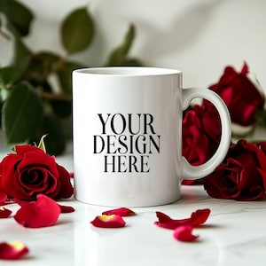 Valentinstag Becher Mockup Weiße Kaffeetasse, 11 Unze weiße Keramikbecher Mockup, Valentinstag Hintergrundfoto, sofortiger digitaler Download
