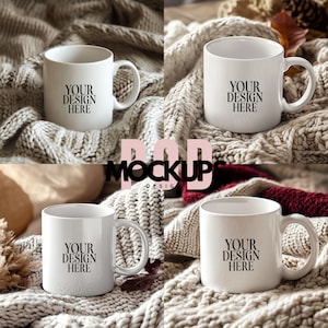 4 Boho Mug Mockup, White 11oz Cup Mockup Bundle, Boho Ceramic Mug Bundle, White Mug Mockup, Coffee Cup Mockup, Aesthetic Boho Mug Mockup