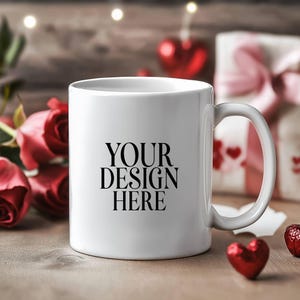 Valentinstag Becher Mockup Weiße Kaffeetasse, 11 Unze weiße Keramikbecher Mockup, Valentinstag Hintergrundfoto, sofortiger digitaler Download
