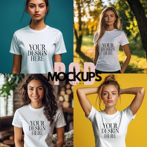 4 Gildan 5000 White Tshirt Mockup Bundle, G5000 White TShirt Mock-up Bundle, G500 Tee Mock, POD White tshirt Mockup foto Instant Download