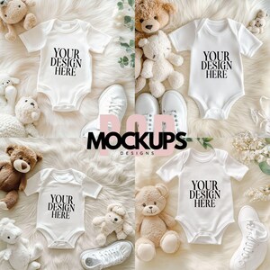 4 Baby Bodysuit Mockup Bundle Boho White Baby Onesie Mockup Infant Baby Short Sleeve Mockup Baby White Romper Boho Mockup Instant Download