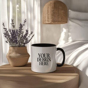 Black Handle Mug Mockup, 11oz White Coffee Mug Mockup, White Ceramic Mug Mockups, Boho Aesthetic Photo Template, JPG Instant Download