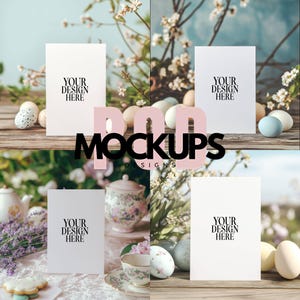 4 Mock up di biglietti d'invito pasquali 5x7 Mockup di biglietti di auguri pasquali Mockup di biglietti di auguri pasquali Invito Saluto Mock Biglietto di auguri pasquale JPG Download digitale