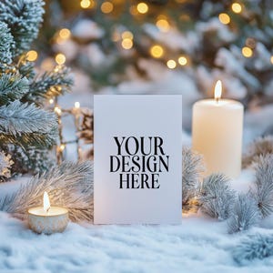 クリスマス カード モックアップ、クリスマス グリーティング カード モックアップ、5x7 カード モックアップ、招待状モックアップ、POD カード モックアップ、素朴なクリスマス カード モックアップ