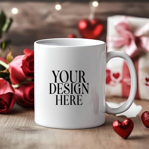 Valentinstag Becher Mockup Weiße Kaffeetasse, 11 Unze weiße Keramikbecher Mockup, Valentinstag Hintergrundfoto, sofortiger digitaler Download