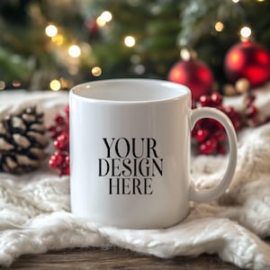 Christmas Mug Mockup: 11oz White Ceramic Coffee Cup (JPEG Digital Download)