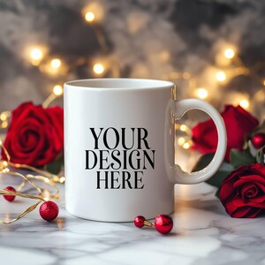 Valentine&#39;s Day Mug Mockup White Coffee Cup, 11oz White Ceramic Mug Mockup, Valentine&#39;s Background Photo, Instant Digital Download