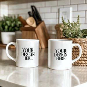 Boho Duo 11oz Ceramic White Mug Mockups, Two White Coffee Mug Mockup, Coffee Cup Mock Up Photo Template, Instant Digital Download