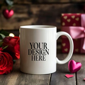 Valentinstag Becher Mockup Weiße Kaffeetasse, 11 Unze weiße Keramikbecher Mockup, Valentinstag Hintergrundfoto, sofortiger digitaler Download