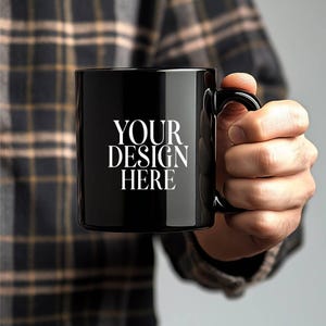 Black Mug Mockup, 11oz Black Mug Mockup, Man Holding Black Coffee Cup, Father Day Dad Mug Photo Mock Up Digital Download