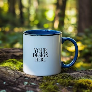 Blue Accent Mug Mockup: 11oz Ceramic Coffee Cup (JPG Digital Download)