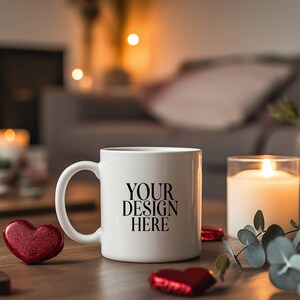 Valentine&#39;s Day Mug Mockup White Coffee Cup, 11oz White Ceramic Mug Mockup, Valentine&#39;s Background Photo, Instant Digital Download