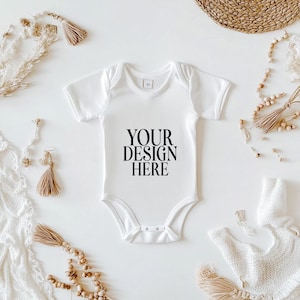 Baby Bodysuit Mockup Boho White Baby Onesie Mockup Infant Baby Short Sleeve Mockup Baby White Romper Boho Mockup Instant Download