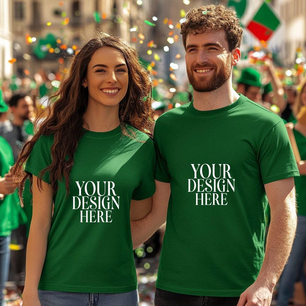 Peckshirt Custom St. Patrick'S Day Couples Green T-Shirt Mockup, St. Paddy'S Day Shirt, St Patrick'S Day Model Shirt Mockup Jpg Digital Download