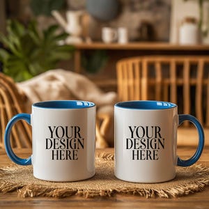 Blue Accent Mug Mockup: 11oz Ceramic Mug, Boho Style (JPG Digital Download)
