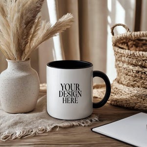 Black Handle Mug Mockup, 11oz White Coffee Mug Mockup, White Ceramic Mug Mockups, Boho Aesthetic Photo Template, JPG Instant Download