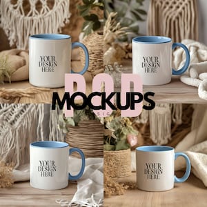 Blue Accent Mug Mockup Bundle: 11oz Ceramic Coffee Cup (JPG Digital Download)