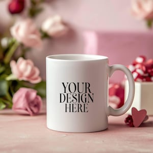 Valentinstag Becher Mockup Weiße Kaffeetasse, 11 Unze weiße Keramikbecher Mockup, Valentinstag Hintergrundfoto, sofortiger digitaler Download