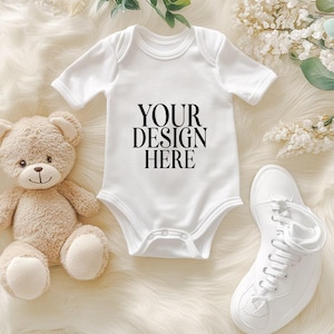 Baby Bodysuit Mockup Boho White Baby Onesie Mockup Infant Baby Short Sleeve Mockup Baby White Romper Boho Mockup Instant Download