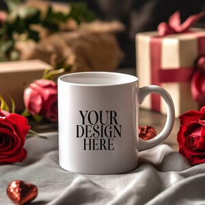 Valentinstag Becher Mockup Weiße Kaffeetasse, 11 Unze weiße Keramikbecher Mockup, Valentinstag Hintergrundfoto, sofortiger digitaler Download