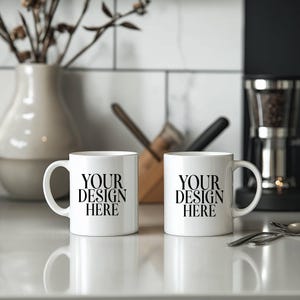 Boho Duo 11oz Ceramic White Mug Mockups, Two White Coffee Mug Mockup, Coffee Cup Mock Up Photo Template, Instant Digital Download