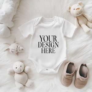 Baby Bodysuit Mockup Boho White Baby Onesie Mockup Infant Baby Short Sleeve Mockup Baby White Romper Boho Mockup Instant Download