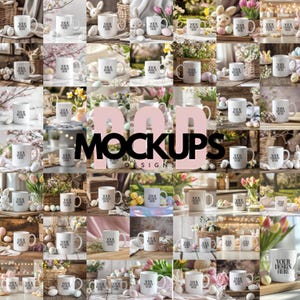 45+ Easter 11oz Mug MockUp Bundle, Easter Two Dual White Ceramic Coffee Cup Mockup, White Ceramic Mug JPG Digital Image