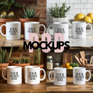 4 Boho Duo 11oz Ceramic White Mug Mockups, Two White Coffee Mug Mockup, Coffee Cup Mock Up Photo Template, Instant Digital Download