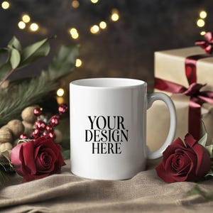 Christmas Mug Mockup: 11oz White Ceramic Coffee Cup (JPEG Digital Download)