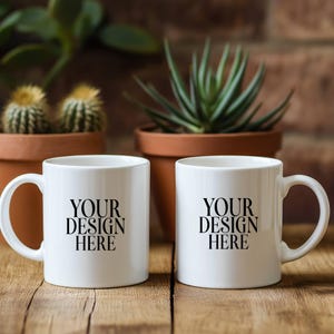 Boho Duo 11oz Ceramic White Mug Mockups, Two White Coffee Mug Mockup, Coffee Cup Mock Up Photo Template, Instant Digital Download