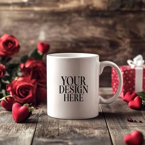 Valentinstag Becher Mockup Weiße Kaffeetasse, 11 Unze weiße Keramikbecher Mockup, Valentinstag Hintergrundfoto, sofortiger digitaler Download