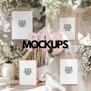 4 Boho Card Mockup Bundle, Invitation Mock-up, Greeting Card Mockup, Invitation Card Mockup, Birthday Card Mockup JPG Digital Download