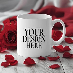 Valentine&#39;s Day Mug Mockup White Coffee Cup, 11oz White Ceramic Mug Mockup, Valentine&#39;s Background Photo, Instant Digital Download