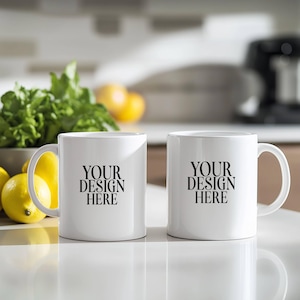 Boho Duo 11oz Ceramic White Mug Mockups, Two White Coffee Mug Mockup, Coffee Cup Mock Up Photo Template, Instant Digital Download