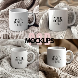 4 Boho Mug Mockup, White 11oz Cup Mockup Bundle, Boho Ceramic Mug Bundle, White Mug Mockup, Coffee Cup Mockup, Aesthetic Boho Mug Mockup