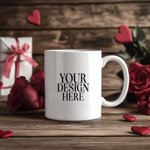 Valentinstag Becher Mockup Weiße Kaffeetasse, 11 Unze weiße Keramikbecher Mockup, Valentinstag Hintergrundfoto, sofortiger digitaler Download