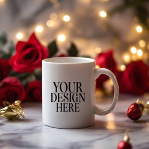 Valentine&#39;s Day Mug Mockup White Coffee Cup, 11oz White Ceramic Mug Mockup, Valentine&#39;s Background Photo, Instant Digital Download
