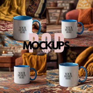 Blue Accent Mug Mockup Bundle: 11oz Ceramic Coffee Cup (JPG Digital Download)