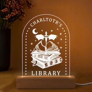 Personalized Library Sign, Bookish Bookshelf Sign, Book Lover Gift, Personalized Reading Light, Custom Book Decor, Acrylic LED Book Lamp