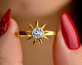 Diamond Ring, Sterling Silver Personalized Birthstone Rings, Custom Everyday Jewelry, Dainty Engagement Gift