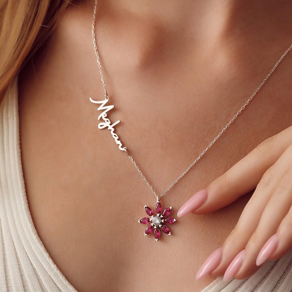 Collar de granate, piedra natal de enero, joyería con nombre en plata de ley, regalo de cumpleaños personalizado para ella.